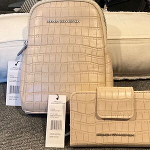 Stunning French Connection Beige Croc-Embossed Sling Bag & Wallet. NWT